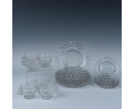 A lovely set of dishes in the Caprice pattern from Cambridge Glass. Lot includes 6 plates measuring 0.75"H x 8.5"dia, 6 cups 