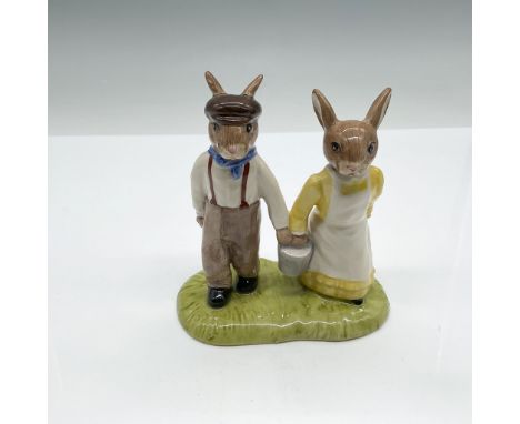 Charming Royal Doulton Bunnykins Jack and Jill figurine from the Nursery Rhyme collection. Featuring two anthropomorphic rabb