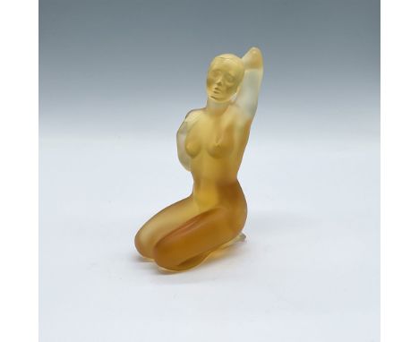 Lalique Petite Nue Antheia Ambre Nude Statuette in frosted amber glass, limited edition numbered 063 of 999. Features an etch