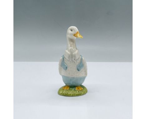 Glossy porcelain. Features a white duck wearing blue on a patch of grass. Royal Albert Beatrix Potter backstamp. This item ha