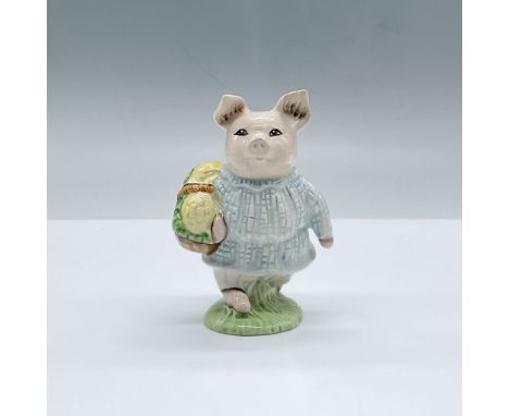 Glossy porcelain. Features a pig carrying a basket. Royal Albert Beatrix Potter backstamp. This item has its original box, di