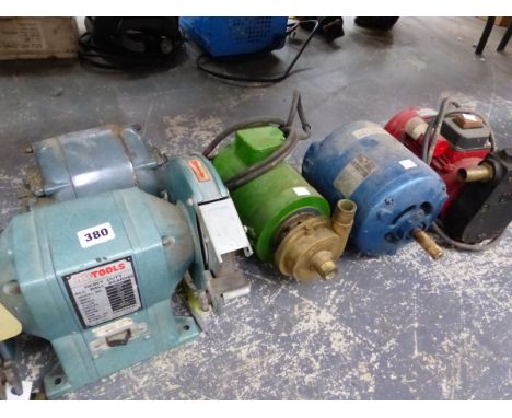 A BENCH GRINDER, PUMPS, ETC. 