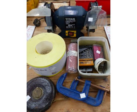 A TITAN BENCH GRINDER, AND OTHER TOOLS. 