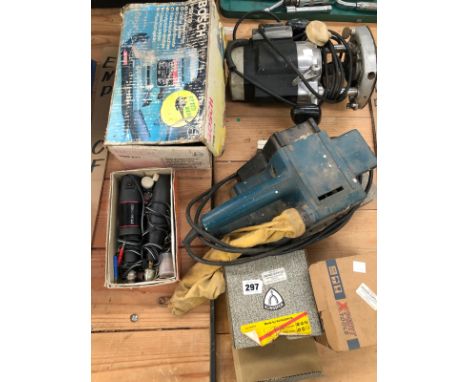A ROUTER, A BELT SANDER, AND OTHER TOOLS. 