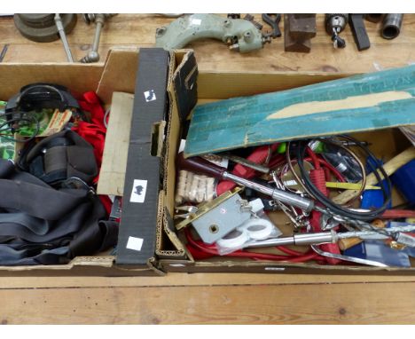 THREE BOXES OF VARIOUS TOOLS, CAR SPARES ETC. 