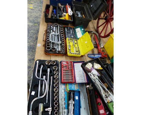 A LARGE QUANTITY OF SOCKET SETS AND OTHER TOOLS. 
