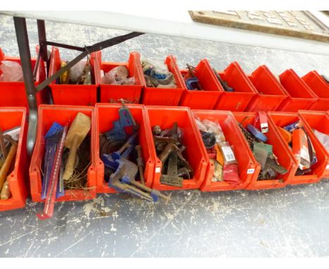 EIGHTEEN BOXES OF VARIOUS TOOLS, FIXINGS, ETC.