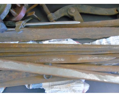 Qty of vintage sword blades, tools, a display sword and sheath and a vintage prop dagger