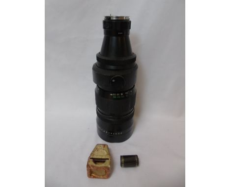 Large Pentax camera lens and vintage cine viewer