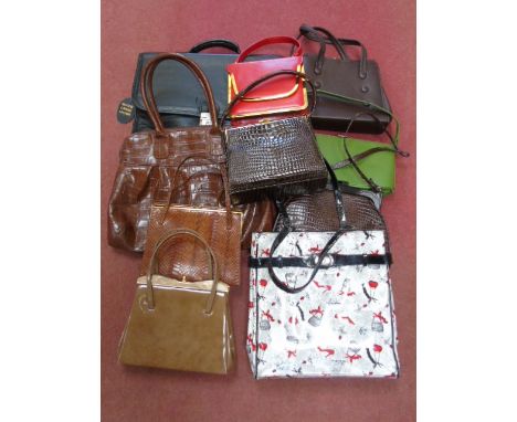 Qty of vintage hand and evening bags and a figure of Miss Piggy