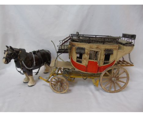 Vintage horse carriage and a shire horse figure