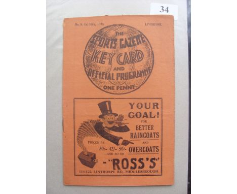 1936/1937 Middlesbrough v Liverpool, a programme from the game played on 10/10/1936, good condition