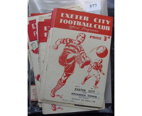 Exeter City, a collection of 51 home programmes, in various condition, 1948/49 Swansea, 1950/51 Grimsby (FAC), 1951/52 Swanse
