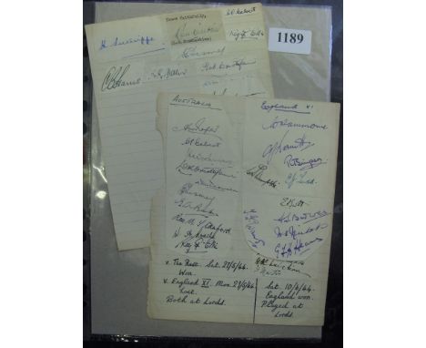Cricket, Autographs, to include 1944 Army v Australian Air Force at Lords, the Australians and England XI from a similar era,
