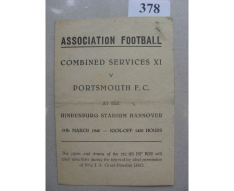 1946 Combined Services v Portsmouth, a programme from the game played at Hindenburg Stadium, Hannover, on 13/03/1946