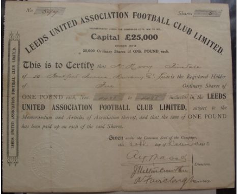 1920 Leeds Utd Share Certificate, as for the original Leeds Utd Limited Company, issued in December 1920, the certificate is 
