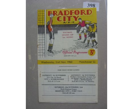 1960 Bradford City v Manchester Utd, a programme from the Football League Cup game played on 02/11/1960