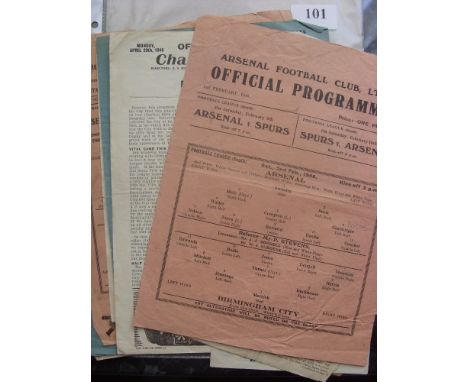 1945/46 Birmingham City, a collection of 18 away programmes, in various condition, Arsenal, Aston Villa, Bradford PA (Cup), B