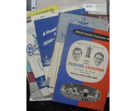 A collection of FA Cup (8) and FL Cup (7) Semi-Final programmes, FA Cup S/F include 59/50 Everton v Liverpool, 55/56 Sunderla