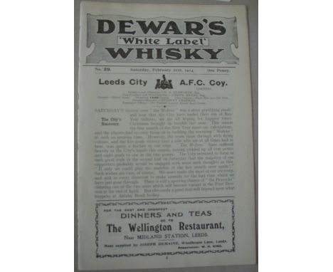1913/1914 Leeds City Reserves v Leeds And District League, a programme from the Reserve Friendly played on 21/02/1914, ex bou
