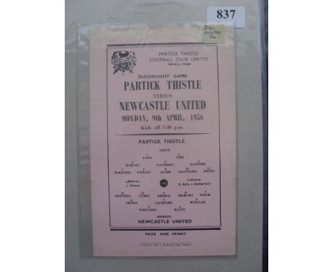 1955/56 Partick Thistle v Newcastle Utd, a programme for the Friendly game played, on 09/04/1956