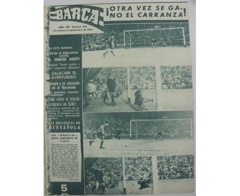 1961/1962 Fairs Cup Final, Barcelona v Valencia, 'Barca' Official Barcelona Weekly Newspaper, dated 06/09/1962, features full