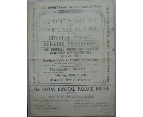 1923 FA Amateur Cup Final, Evesham Town v London Caledonians, very rare programme from the game played at Crystal Palace on 2