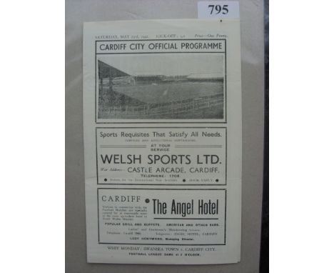 1941/42 Welsh Services XI v Police Services XI, a programme from the game played at Cardiff City on 23/05/1942