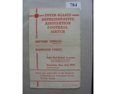 1944/45 Northern Command v Norwegian Forces, a programme from the game played at Sunderland on 02/12/1944