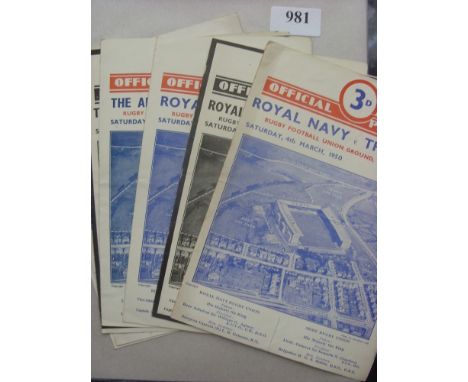 Rugby Union, The Army v Royal Air Force, a collection of 7 programmes from games played at Twickenham on 04/03/1950, 16/02/19