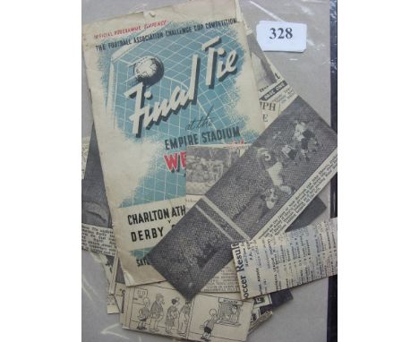 1945 FA Cup Final, Charlton v Derby Co, a programme from the game played on 27/04/1946, folded and slightly torn covers, but 