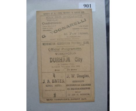 1925/1926 Workington v Durham City, a programme from the game played on 28/11/1925, in good condition, except for team change