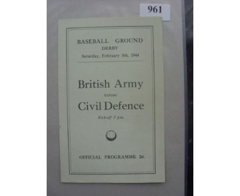 1943/44 British Army v Civil Defense, a programme from the game played at Derby on 05/02/1944