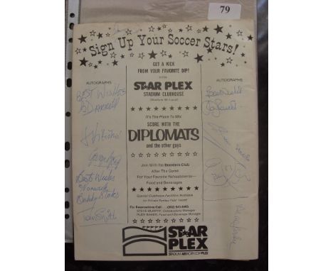 1977 Washington Diplomats v Los Angeles Azetcs, a programme from the game, no covers, but has 9 autographs including George B