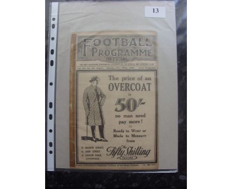 1927/28 Liverpool v Arsenal, a programme from the game played on 27/12/1927, also includes Everton Reserves v Bolton Reserves