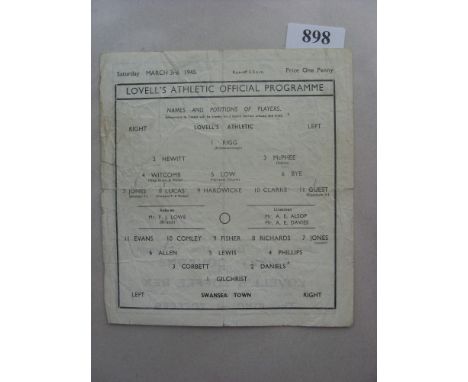 1944/45 Lovell's Athletic v Swansea Town, a programme from the League North War Cup tie on 03/03/1945 (creased)