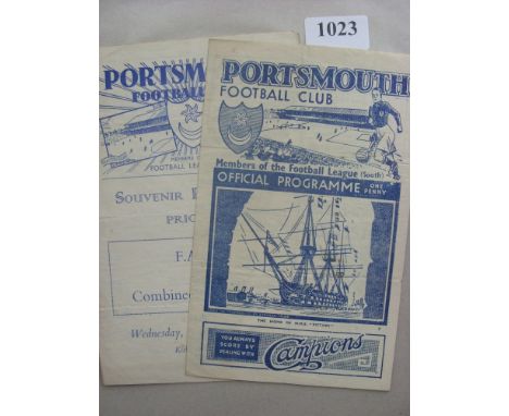 Portsmouth, a collection of 2 programmes for games played at Fratton Park, 18/11/1944 Army (Southern Command) v Royal Navy & 