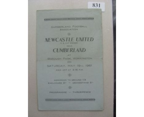 1950/51 Cumberland v Newcastle Utd, a programme from the Friendly game played at Workington on 19/05/1951 (folded, team chang