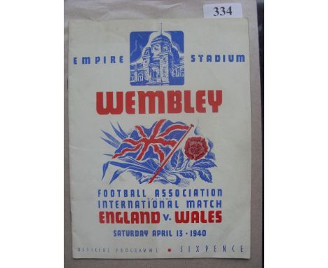 1939/40 England v Wales, a rare programme, large format from the game played at Wembley on 13/04/1940