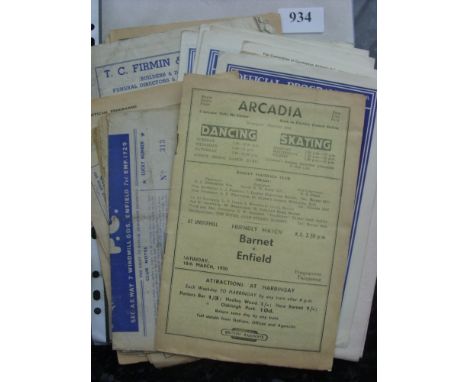 Enfield FC, a collection of 27 home &amp; away programmes, in various condition, to include 1946/47 Sutton Utd (tatty), 1947/