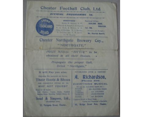 1930/31 Chester v Nantwich, a programme from the Cheshire Senior Cup game played on 31/02/1931 (this was Chester's last seaso