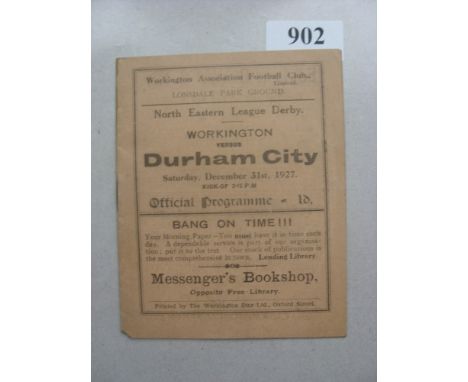 1927/28 Workington v Durham City, a programme from the game played on 31/12/1927, in good condition, except for team changes 