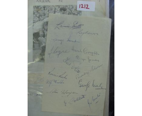 Arsenal, a collection of various autographs, to include circa 1950, 14 signatures on one page