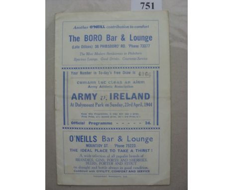 1943/44 Republic Of Ireland v Army XI, a programme from the game played at Dalymount Park on 23/04/1944