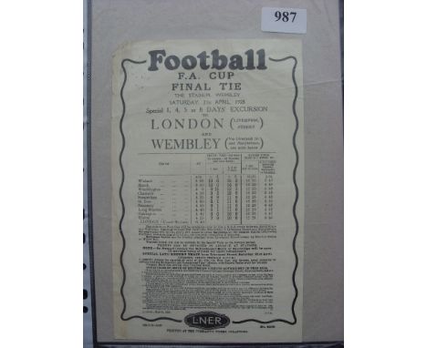 1928 FA Cup Final, Blackburn v Huddersfield, a LNER Railway handbill from the game played at Wembley on 21/04/1928, the train