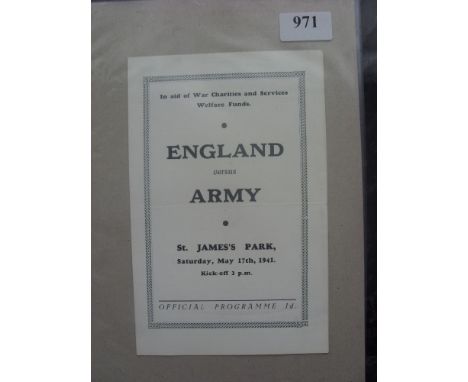 1940/41 England v The Army, a rare programme from the game played at Newcastle Utd on 17/05/1941