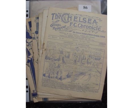 Chelsea v Leeds Utd, a collection of 6 pre-war programmes in various condition, overall fair, to include 1932/33, 1934/35, 19