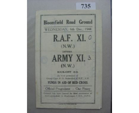 1944/45 RAF XI v Army XI, a programme from the game played at Blackpool FC on 06/12/1944, TC