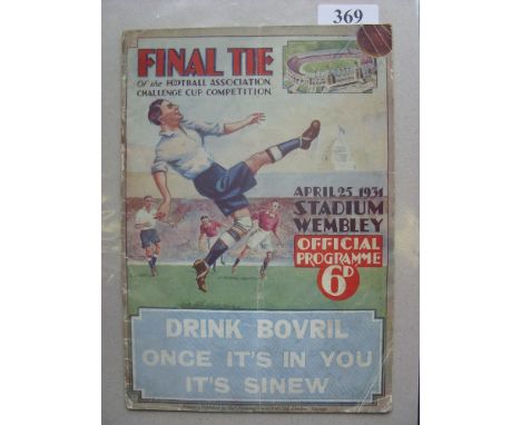 1931 FA Cup Final, West Bromwich Albion v Birmingham City, a programme from the game played on 25/04/1931, folded, sl creased