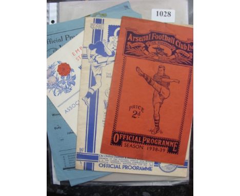 Football Programmes, a collection of 7 issues, 1938/39 Arsenal v Blackpool, 1938/39 Chelsea v Everton, 19/02/44 England v Sco